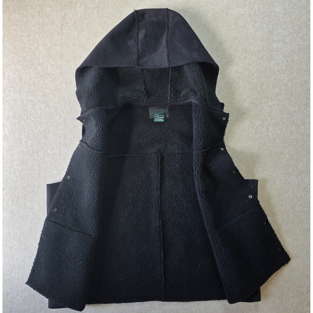Lauren Ralph Lauren Faux Suede & Shearling Vest Sz 1X Black Hooded Outdoor Prep - Picture 3 of 11